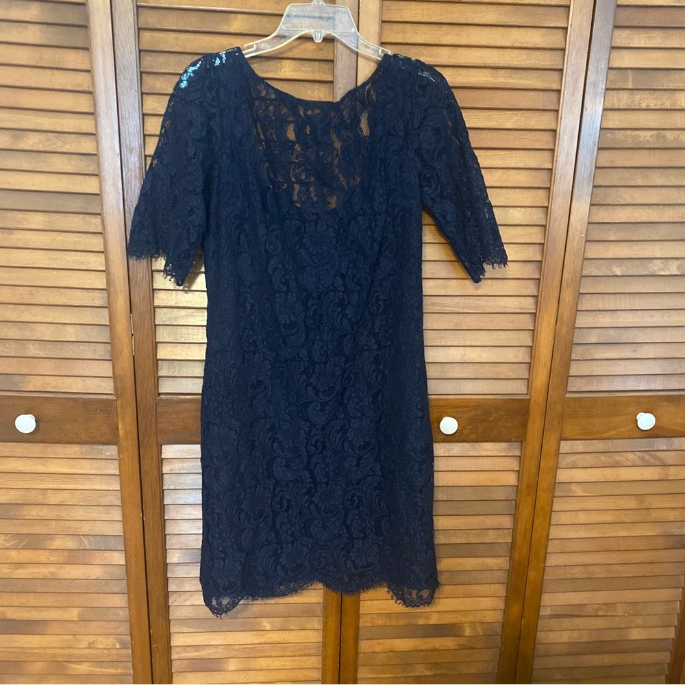 Pamella Roland Navy Lace Open Back Cocktail Wedding Dress Size 10
